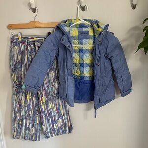L.L. Bean Blue Jacket with Colorful Patterned Pants